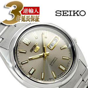 【日本製逆輸入SEIKO 5】セイコー5 自動巻き メンズ腕時計 グレー×ゴールド ステンレスベルト SNXS75J1