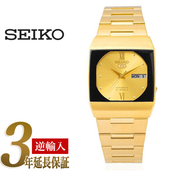 【日本製逆輸入SEIKO5 DRESS】セイコー5ドレス メンズ 自動巻き腕時計 オールゴールド ポイントインデックス ゴールドダイアル ゴールドステンレスベルト SNY012J1