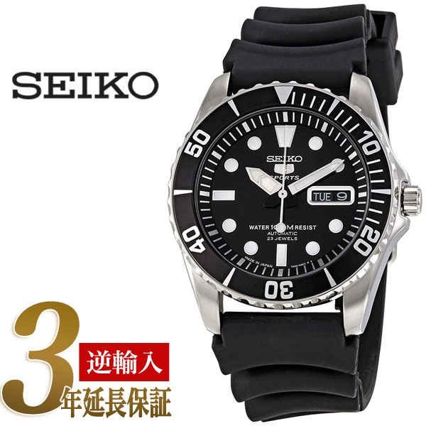 【日本製逆輸入SEIKO5SPORTS】セイコーファイブ デイデイトカレンダー メンズ自動巻き腕時計 ブラックベゼル ブラックダイアル ウレタンベルト SNZF17J2