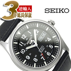 【逆輸入SEIKO5】セイコー5 メンズ自動巻き腕時計 マットシルバーケース ブラックダイアル ブラックメッシュベルト SNZG15K1
