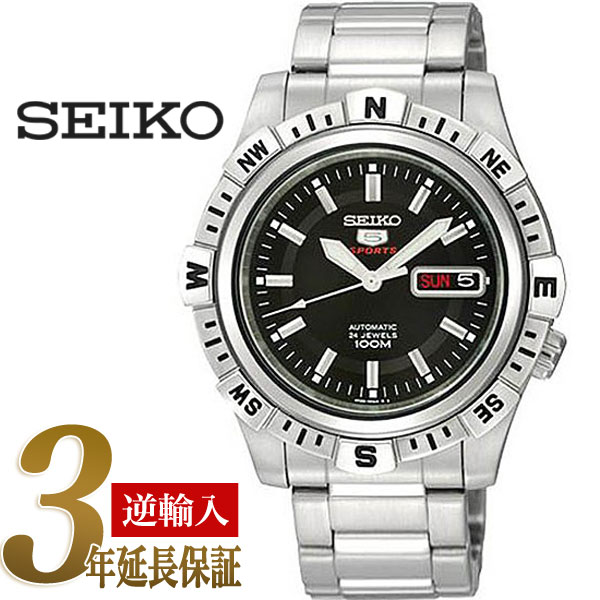 【日本製逆輸入SEIKO 5 SPORTS】セイコー5スポーツ メンズ 自動巻き式腕時計 ブラックダイアル ステンレスベルト SRP137J1