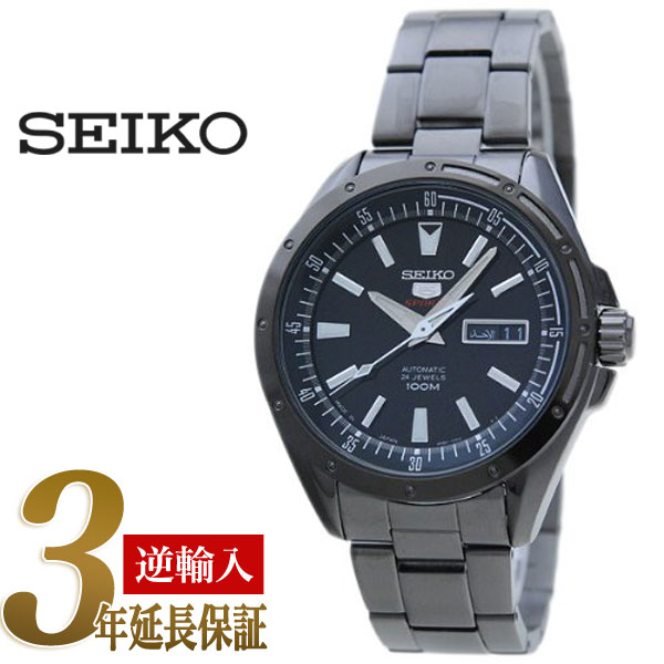 【日本製逆輸入SEIKO 5 SPORTS】セイコー5 手巻き＆自動巻き式 メンズ腕時計 オールブラック ステンレスベルト SRP157J1