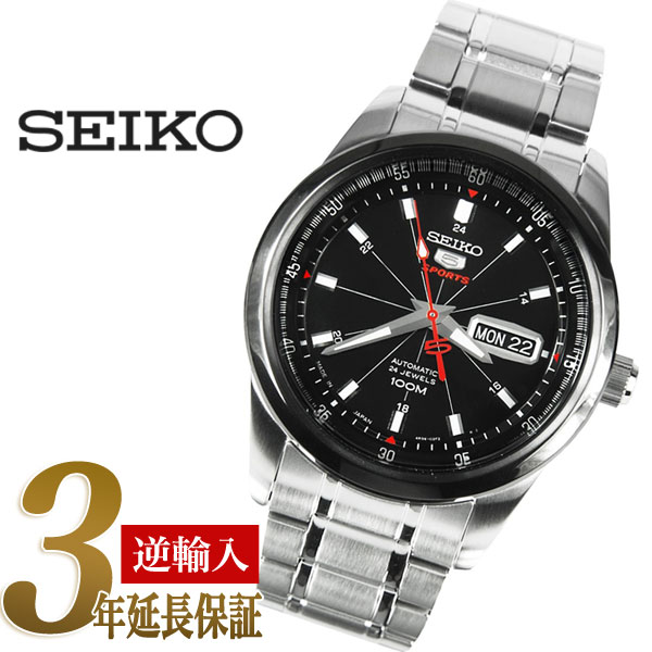 【日本製 逆輸入SEIKO5 SPORTS】セイコー100周年記念限定モデル セイコー5 スポーツ メンズ 自動巻き 腕時計 IPブラックベゼル ブラック×シルバーダイアル シルバーステンレスベルト SRP415J1