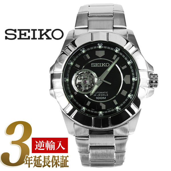 【逆輸入SEIKO LORD】セイコーロード メンズ 腕時計 テンプスケルトン　ブラック×シルバー　ステンレスベルト SSA073K1