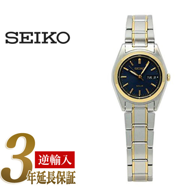 【逆輸入SEIKO】セイコー ソーラー　レディース腕時計 ネイビー×ゴールドダイアル　シルバー×ゴールドステンレスベルト SUT110P1