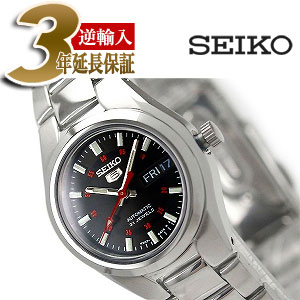 【逆輸入SEIKO5】セイコー 5 自動巻 手巻式 レディース 腕時計 ブラックダイアル メタルベルト SYMC27K1