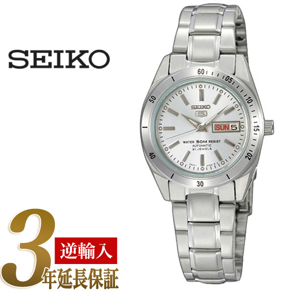 【逆輸入SEIKO5】セイコーファイブ 手巻き付き自動巻き式レディース腕時計 ホワイトダイアル ステンレスベルト SYMH05K1