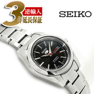 【逆輸入SEIKO 5】セイコー5 自動巻き+手巻き レディース腕時計 ブラックダイアル シルバーステンレスベルト SYMK17K1