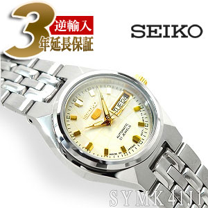 【日本製逆輸入SEIKO5】セイコー5 レディース 自動巻き 腕時計 ホワイト×ゴールド ステンレスベルト SYMK41J1