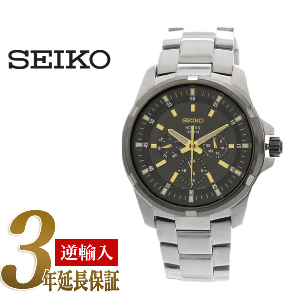 【逆輸入SEIKO CRITERIA】セイコー クライテリア ソーラー メンズ腕時計 ブラック×ゴールドダイアル　シルバーステンレスベルト SNE117P1