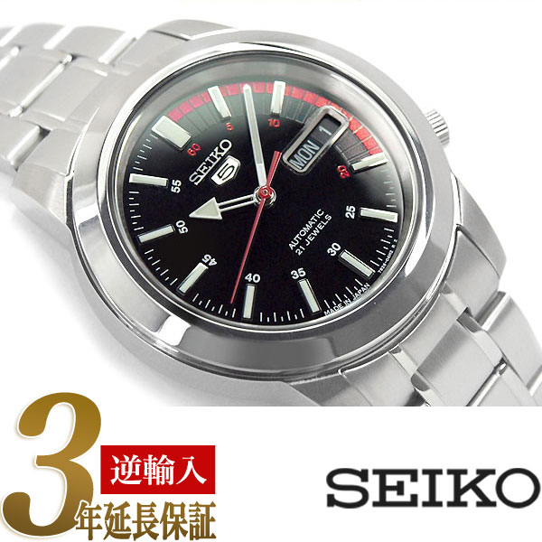 【逆輸入 SEIKO5】セイコー5 日本製 機械式自動巻き メンズ 腕時計 ブラックダイアル ステンレスベルト SNKK31J1