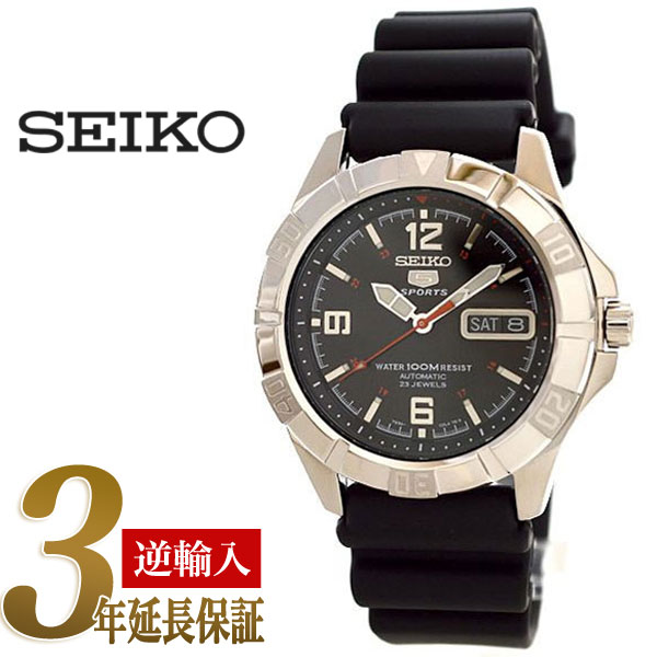 【逆輸入 SEIKO5 SPORTS】セイコー5 スポーツ メンズ 自動巻き式腕時計 ブラックダイアル　ブラック　ラバーベルト SNZD23K1