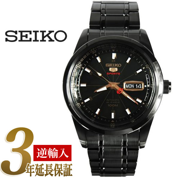 【日本製 逆輸入SEIKO5 SPORTS】セイコー100周年記念限定モデル セイコー5 スポーツ　メンズ 自動巻き 腕時計 ブラック×ローズゴールドダイアル IPブラックステンレスベルト SRP417J1