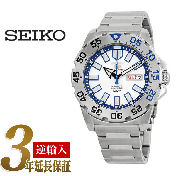 【逆輸入 SEIKO5】セイコー5 スポーツ メンズ 自動巻き式腕時計 ホワイト×ブルーダイアル ステンレスベルト SRP481K1
