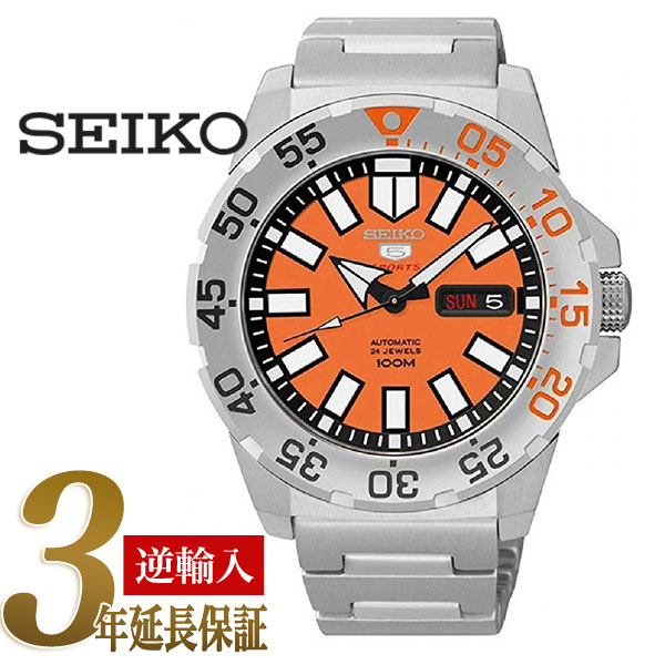 【逆輸入 SEIKO5】セイコー5 スポーツ メンズ 自動巻き式腕時計 オレンジダイアル ステンレスベルト SRP483K1