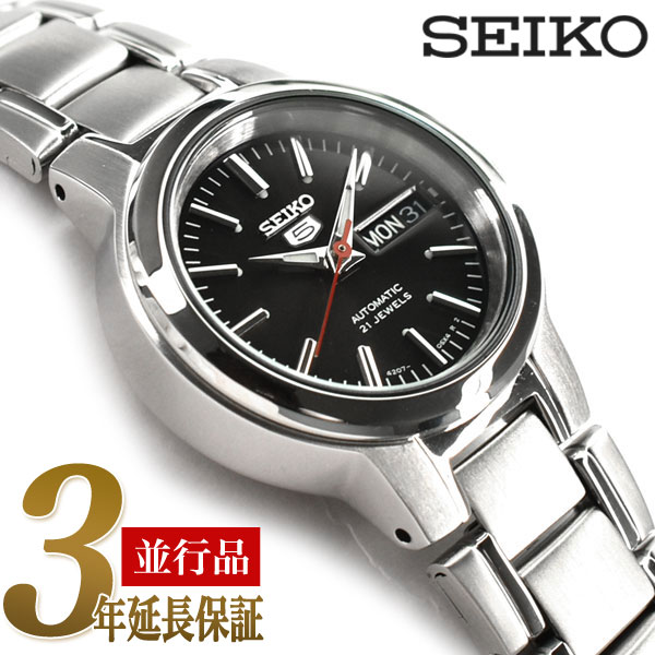 【逆輸入SEIKO5】セイコー 5 自動巻 手巻式 レディース 腕時計 ブラックダイアル メタルベルト SYME43K1