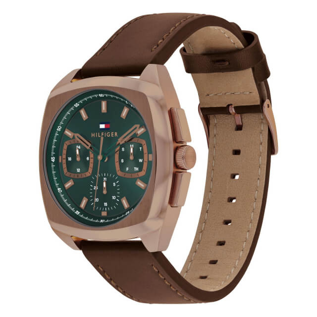 【正規品】TOMMY HILFIGER トミー・ヒルフィガー APOLLO 1710557 腕時計 クオーツ 革ベルト グリーン文字盤 メンズ 腕時計 プレゼント