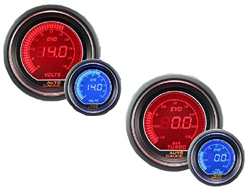 【ポイント10倍】オートゲージ 電圧計 ブースト計 2点セット 2連メーター B 52mm 52Φ 512 デジタルLCDディスプレイ ブルー/レッド 送料無料 512BO52 512VO52