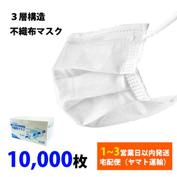 マスク 10000枚入り 箱 在庫あり 不織布 使い捨て 3層構造フィルタ 普通サイズ 白色 飛沫感染 ウイルス インフルエンザ 風邪 対策