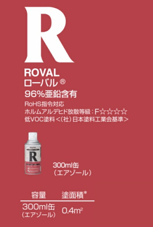 【最大10％OFFクーポンあり】ローバル　 常温亜鉛めっき 300ml グレー　スプレー　ROVAL　 油性　サビ止め　15522 防食 めっきの補修 防錆 重防食 鉄 塗り替え 2