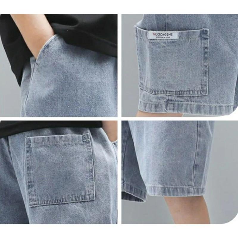 韓国子供服 110‐170cm ダンス ゆったり カジュアル デニムハーフパンツ 半ズボン 着回し 中学生 ボトムス 子供服 幼稚園 キッズ 短パン 子ども 男の子 ジーンズ ウエストゴム ショートパンツ ジュニア Gパン 小学生 夏 薄手
