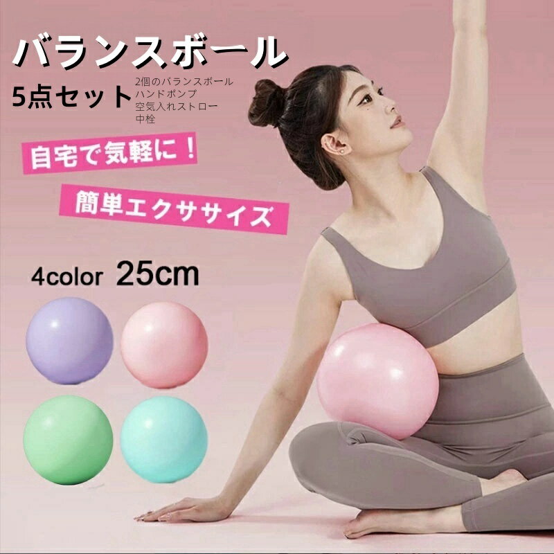 ヨガボール 5点セット ピラティスボール 25cm ストレッチ ミニ ボール ハンドポンプ ミニバランスボール フィットネスボール ジムボール トレーニング エクササイズ お腹 お尻 体幹 筋トレ ダイエット器具 補助 リハビリ ダンス リトミック