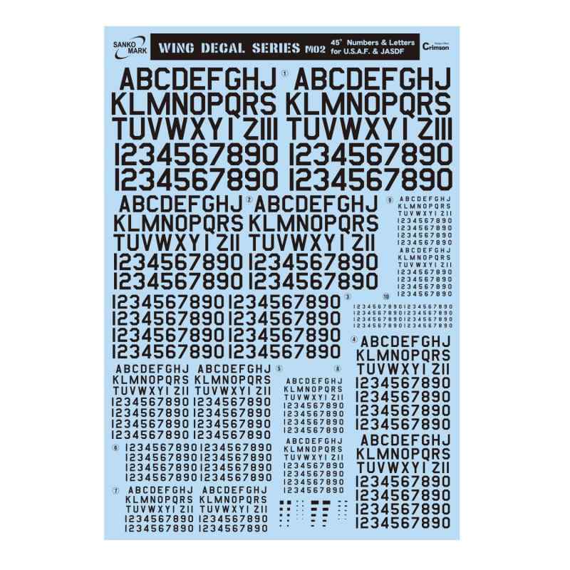 サンコーマーク工業 レプトジーダ プラモデル用 水転写 M02 45度 Numbers&amp;Letters 黒 13.5×19.5cm WING DECAL SERIES WM-07