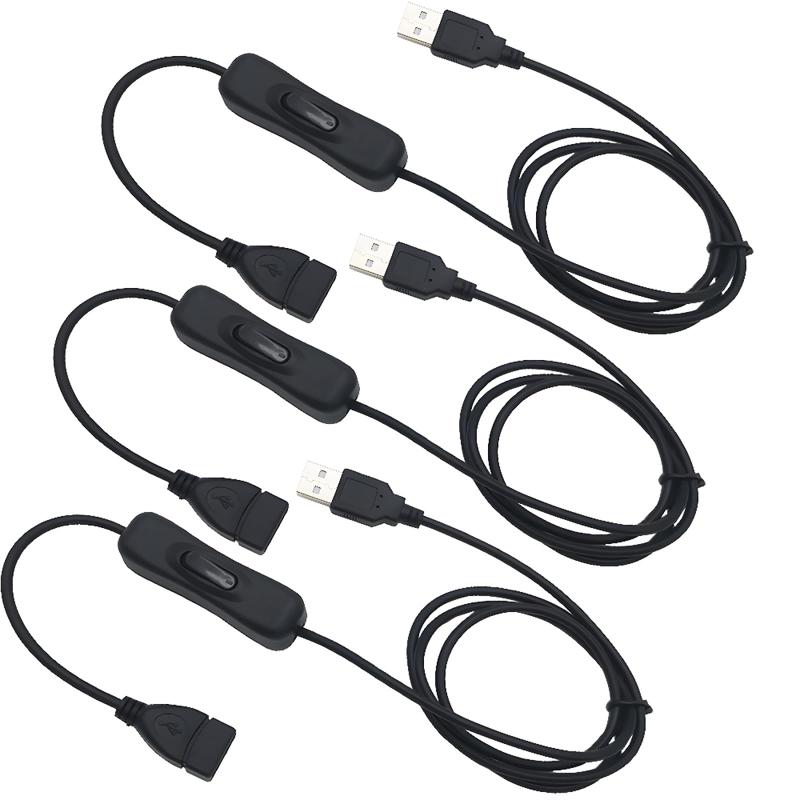 SHARP - 3個 USB スイッチケーブル, USB A オス メス 延長ケーブル 1m, 駆動レコーダー用、LEDデスクランプ、ファン、ストリップ
