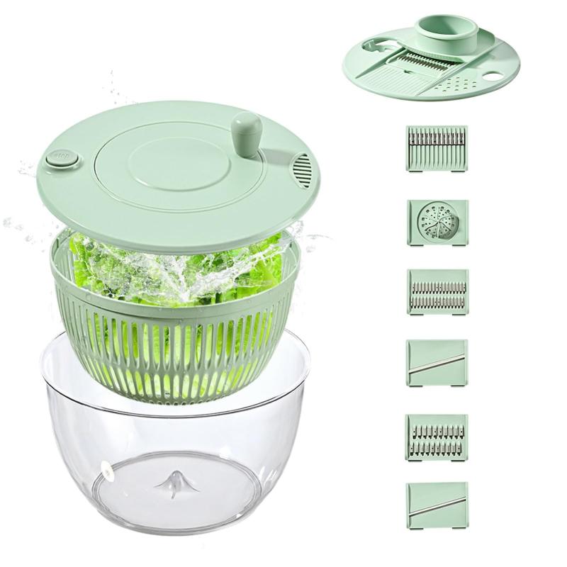 スライスや水洗い、水切りなど1台12役 サラダスピナー 野菜 水切り 水洗い スライサー 6枚刃 千切り 野..