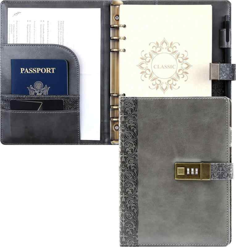 システム手帳 A5 ビジネス手帳 鍵付きノートアンティーク 日記帳 ルーズリーフ 6穴リング 鍵付き日記帳..