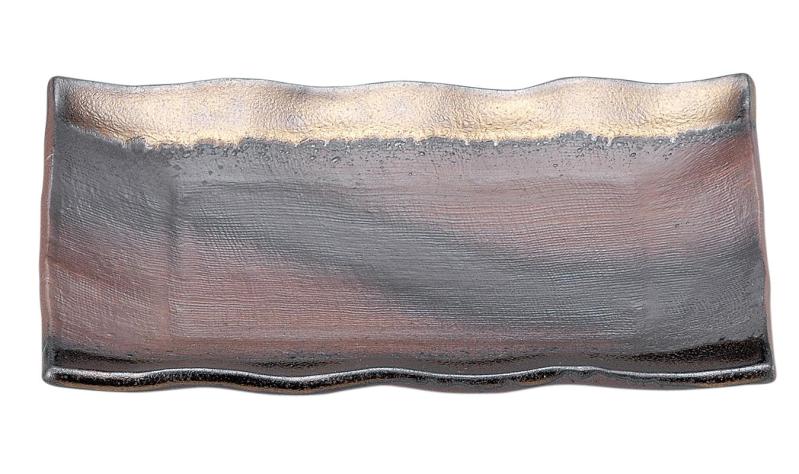 萬古焼 焼物皿 長皿 備前金彩 11798