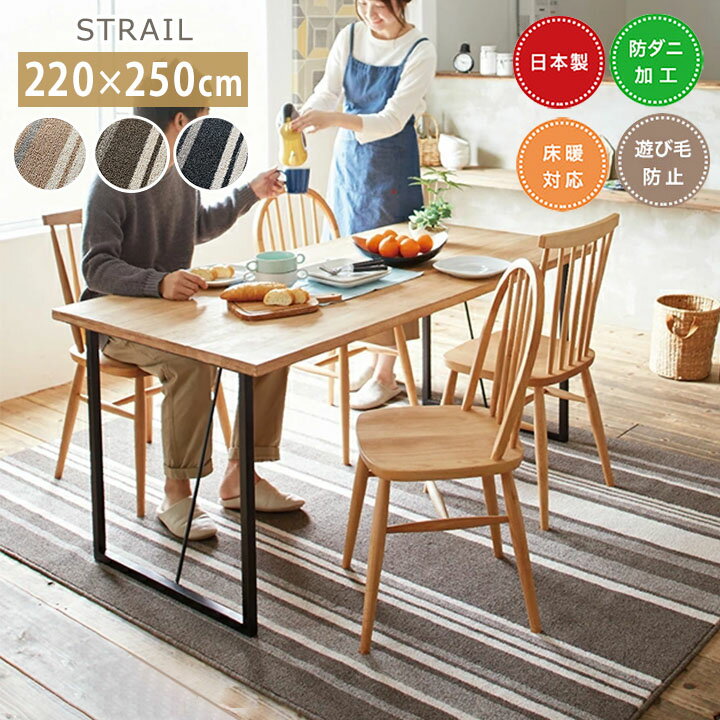 乐天商城 - ラグ ストレイル [sn] Lサイズ: 220×250cm ラグ 日本製 防ダニ 床暖房対応 ホットカーペット対応 スミノエ 長方形 おしゃれ 柄 ストライプ ベージュ ブラウン 遊び毛防止
