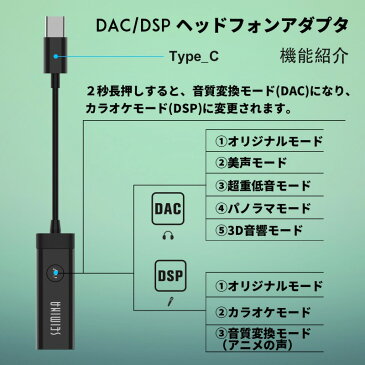 Seimina タイプC イヤホン変換ケーブル USB Type C to 3.5MM ヘッドフォンジャックアダプタ 変声器 ボイスチェンジャー DAC/DSP搭載 ハイレゾ 音楽再生/音声通話/音声変換 iPad/iPad Pro/HTC/Google Pixel/SONY/SAMSUNG/HUAWEI/Xiaomi等Type-Cポートのデバイスに対応