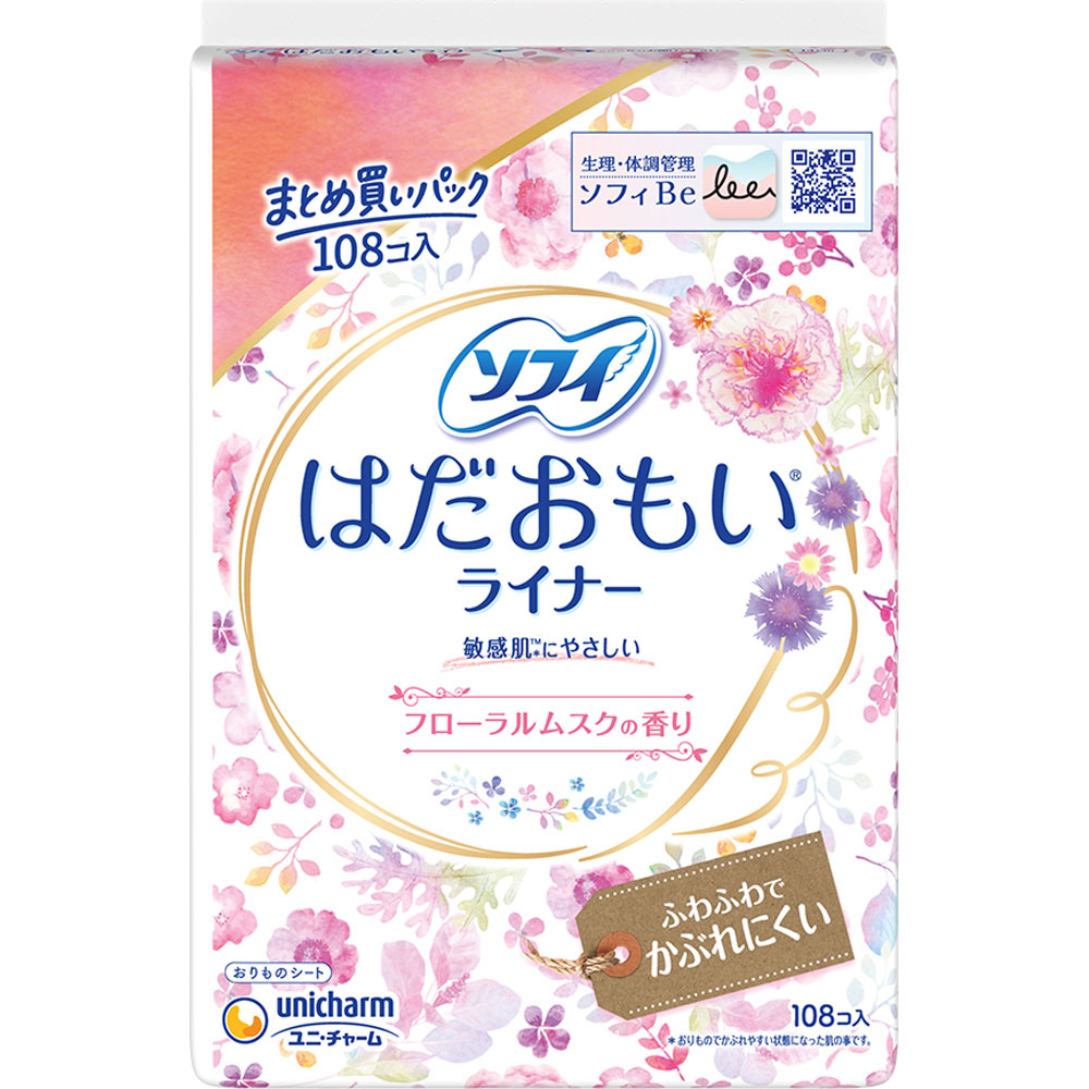 ※ご注意ください！！ご注文いただいてからのお取り寄せとなります。 ●商品の改訂により商品のデザイン、パッケージに記載されている内容と異なる場合があります。 【商品の特徴】まとめ買いパック敏感肌＊にやさしいふわふわでかぶれにくいおりものシート＊おりものでかぶれやすい状態になった肌の事です。POINT 01 なめらかでやさしい肌ざわりPOINT 02 ずっとサラサラをキープ！POINT 03 ムレにくい！○やわらかラップ音がしない「やわらかラップ」を採用しました。○スピード装着個別ラップを開き、ラップと裏面の白い紙を必ずはがして粘着面を出してご使用ください。【内容量】108枚×3個【成分・原材料・素材等】＜構成材料＞表面材：ポリエステル／ポリエチレンその他：香料色調：白【原産国】日本【発売元、製造元、販売元又は輸入元】ユニ・チャーム（株）【広告文責】株式会社富士薬品0120-51-2289
