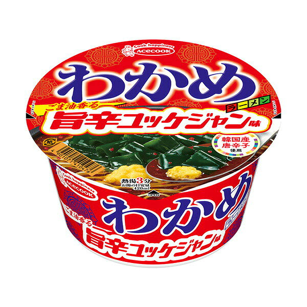 エースコック わかめラーメン 旨辛ユッケジャン味 70g×12個 (1ケース)