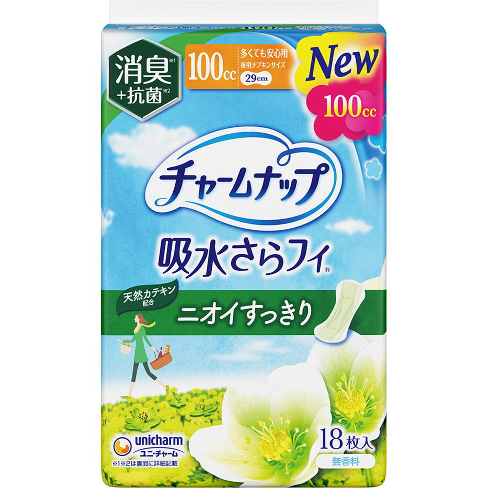※ご注意ください！！ご注文いただいてからのお取り寄せとなります。 ●商品の改訂により商品のデザイン、パッケージに記載されている内容と異なる場合があります。 【商品の特徴】夜用ナプキンサイズ100cc無香料売上数量No．1※3ニオイを消臭＋抗菌消臭ポリマー※1配合で気になるニオイもギュッと吸引！天然カテキン配合高吸収ポリマーとなみなみシートで瞬間吸収！お肌さらさら！抗菌シート搭載で菌の繁殖を防ぐ※2長さ29cm 前後の薄さ約5mmでスッキリ！※1 ポリマーによるアンモニアに対する消臭効果。※2 セチルピリジニウムクロリドによる抗菌効果。抗菌加工部位の表面での細菌の増殖のみを抑制。すべての細菌の増殖を抑制するわけではない。（一社）日本衛生材料工業連合会抗菌自主基準による。※3 インテージSRI＋調べ成人失禁パッド市場 2017年1月〜2024年12月年間累計販売容量シリーズランキング抗菌剤の種類：セチルピリジニウムクロリド抗菌加工部位：ティッシュ【内容量】18枚【成分・原材料・素材等】＜構成材料＞表面材：ポリオレフィン・ポリエステル不織布色調：白【原産国】日本【発売元、製造元、販売元又は輸入元】ユニ・チャーム（株）【広告文責】株式会社富士薬品0120-51-2289