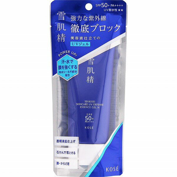 ※ご注意ください！！ご注文いただいてからのお取り寄せとなります。 ●商品の改訂により商品のデザイン、パッケージに記載されている内容と異なる場合があります。 【商品の特徴】SPF50＋ PA＋＋＋＋UV耐水性★★強力な紫外線徹底ブロック美容液仕立てのUVジェル透明素肌仕上げ石けんで落とせる顔・からだ用スーパーウォータープルーフみずみずしいジェル汗・水に強い 快適にまもりにく 最強※UVジェル日やけによるシミを防ぎ うるおって透明素肌へ※紫外線防止効果（ブランド内比）高機能耐水ヴェール処方水にぬれても高いUVブロック効果が続く●汗・水で膜を強くする抱水シールド成分配合●うるおい浸透※乾燥・肌あれを防ぎます※角層まで●紫外線ダメージを防ぎ日常生活をアクティブに＊和漢植物エキス：3種のハトムギ（ヨク苡仁）〔国産ハトムギエキス・ハトムギ発酵エキス・ハトムギ水〕・トウキ（当帰）エキス・メロスリア（白レン）エキス・テンニンカ（天人花）エキス・藍エキス ＊梅酢エキス ＊ビタミンE ＊スクワラン（うるおい美容成分） ＊和漢ミネラル（素肌保護） ＊透明感パウダー 配合●日やけによるシミ・ソバカスを防ぐ●長時間うるおい持続●大気中の微粒子（花粉・PM2.5・ちり・ほこりなど）をブロック●化粧下地効果●洗顔料・ボディソープで落とせる●ナチュラルフローラルのさわやかで澄んだ香り●パラベン（防腐剤）フリー●着色料フリー●アレルギーテスト済み●ニキビのもとになりにくい処方（すべてのかたにアレルギーが起きない、ニキビのもとができないというわけではありません。）●海の環境に配慮した処方抱水シールド成分はベントナイト、ヴェールプロテクト成分はステアリン酸イヌリン、ハトムギ発酵エキスはサッカロミセス／ハトムギ種子発酵液、梅酢エキスはウメ果実エキス、ビタミンEはトコフェロール、和漢ミネラルはマイカ、透明感パウダーは合成フルオロフロゴパイトです。【商品区分】化粧品【内容量】90g【成分・原材料・素材等】＜配合成分＞水・酸化亜鉛・エタノール・ジ（カプリル酸／カプリン酸）PG・メチルトリメチコン・安息香酸アルキル（C12-15）・ビスエチルヘキシルオキシフェノールメトキシフェニルトリアジン・コハク酸ジエチルヘキシル・セバシン酸ジイソプロピル・サリチル酸エチルヘキシル・ジメチコン・ポリシリコーン-15・イソドデカン・シリカ・アイ葉／茎エキス・ウメ果実エキス・サッカロミセス／ハトムギ種子発酵液・テンニンカ果実エキス・トウキ根エキス・トコフェロール・ハトムギ種子エキス・ハトムギ種子水・メロスリア根エキス・BG・DPG・PEG-10水添ヒマシ油・（アクリル酸ヒドロキシエチル／アクリロイルジメチルタウリンNa）コポリマー・（アクリレーツ／メタクリル酸ベヘネス-25）コポリマー・イソステアリン酸ソルビタン・イソヘキサデカン・キサンタンガム・ジエチルアミノヒドロキシベンゾイル安息香酸ヘキシル・スクワラン・ステアリン酸イヌリン・トリエトキシカプリリルシラン・ベントナイト・ポリソルベート60・ポリヒドロキシステアリン酸・合成フルオロフロゴバイト・水酸化Na・フェノキシエタノール・香料・マイカ【用法・用量・使用方法】○充分な量をムラなくのばす。○顔には、朝のスキンケアの最後に使う。からだには、容器から直接肌の上に線状にとり、手のひらで円を描くようにムラなくのばす。※使用量が少ないと、充分な紫外線防止効果が得られない。※こまめにぬりなおす。※落とす時は、洗顔料やボディ洗浄料をよく泡立て、ていねいに洗う。落ちにくい場合は、クレンジング料を使う。【原産国】日本【発売元、製造元、販売元又は輸入元】（株）コーセー〒103-8251　東京都中央区日本橋3-6-2【広告文責】株式会社富士薬品0120-51-2289