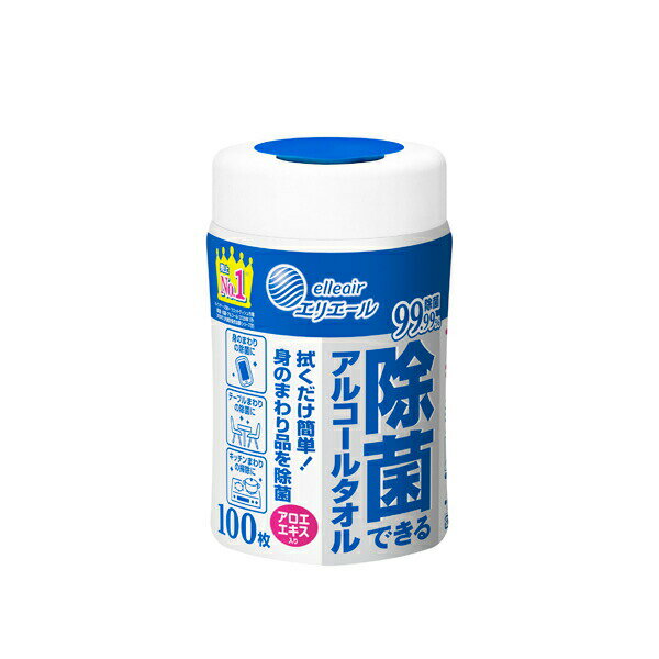 ※ご注意ください！！ご注文いただいてからのお取り寄せとなります。 ●商品の改訂により商品のデザイン、パッケージに記載されている内容と異なる場合があります。 【商品の特徴】 ご自宅で使いやすいボトルタイプです。 アルコールを配合したシートで、身のまわり品を拭くだけで簡単に菌を除去します。 速乾性が高く、拭き取り跡が残りにくくなっています。 身のまわり品の除菌やお掃除にお使いください。 【使用方法】 つめかえ用には必ず「エリエール除菌できるアルコールタオル 80枚入」をご使用ください。 1.キャップを回してはずし、アルミシールを取り除きます。 2.ロール状ティシューの中心部からシートをつまみ上げます。 3.つまみ上げたティシューの先端を広げ、真中をつまんで内側から取り出し口に通します。 4.キャップをしっかり回して閉めてからご使用ください。 ※セットの際必ずロール状タオルの中心部からタオルを取り出し、取り出し口に通してください。タオルの外側部を取り出し口に通すと、スムーズに取り出せないことがあります。 【ご使用上の注意】　 ●火気に近づけたり、火気の近くでご使用・保管・廃棄はしないでください。 ●乳幼児の手の届く所、日の当たる所および高温になる所には置かないでください。また、狭い場所でのご使用時は換気をしてください。 ●液が眼に入った場合は、すぐ水で充分に洗い流してください。 ●眼や粘膜、傷口などには使用しないでください。 ●アルコール過敏症の方や乳幼児は使用しないでください。 ●皮膚の弱い方が使用される場合、または長時間使用される時は、手荒れのおそれがありますのでご注意ください。 ●手荒れが気になる場合は、ご使用時にゴム手袋などを着用してください。 ●皮膚に異常が見られる場合は、直ちに使用を中止し、医師に相談してください。 ●革製品、ペンキやニスの塗装面、白木、壁紙などに使用すると、変色・変質することがあります。 ●ご使用する製品の取扱説明書に従ってお手入れしてください。 ●乾燥を防ぐ為、ご使用後はキャップをきちんと閉めてください。開封後はできるだけ、お早めにご使用ください。 ●途中でシートが出なくなった場合は、キャップをはずして再セットしてください。 ●キャップの取り出し口には寿命がありますので、シートが切れにくくなったら新しいボトルをお買い求めください。 ●トイレの詰まりを防ぐ為に、水洗トイレに流さないでください。 ●すべての菌を除去できるわけではありません。 ●つめかえる時には、容器を清潔にし、清潔な手でつめかえてください。 【成分】 エタノール、水、PG、ポリオキシエチレンアルキルアミン、塩化ペンザルコニウム、アロエエキス 【商品区分】 除菌ウェットティッシュ 【原産国】 日本 【販売元】 大王製紙株式会社 【お問い合わせ先】 エリエールお客様相談室 TEL：0120-205205 【受付時間】10：00〜16：00 （土・日・祝日・年末年始を除く） 住所：〒102-0071 東京都千代田区富士見2丁目10番2号 【広告文責】 株式会社富士薬品　0120-51-2289