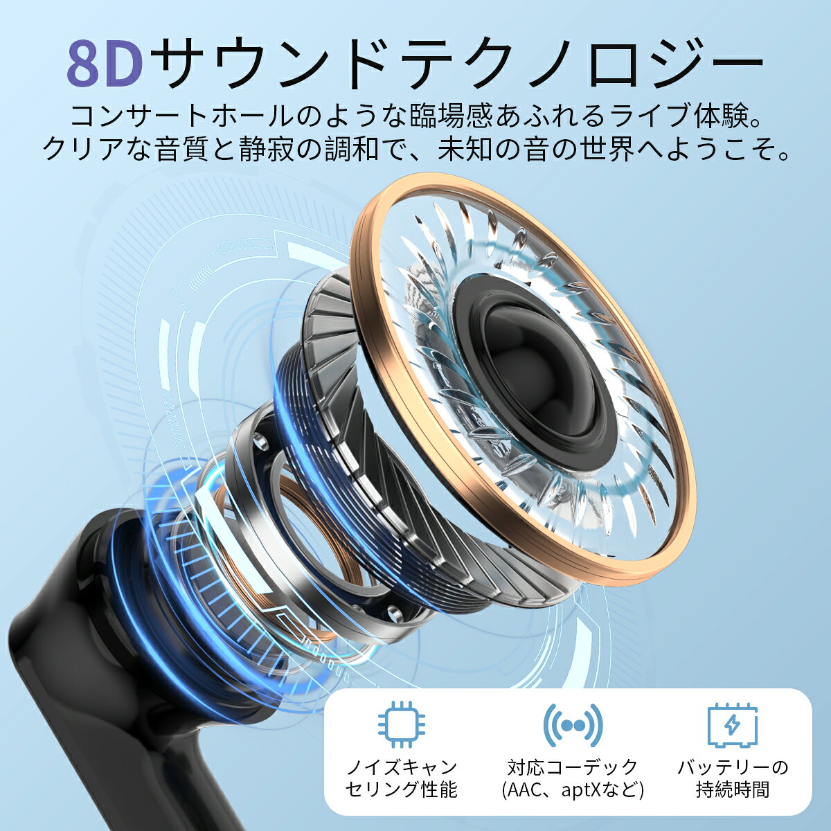 「新品発売 クーポンで1899円」ワイヤレスイヤホン Bluetooth 6.0 イヤホン ノイズキャンセリング タッチ操作 自動ペアリング ANC ENC IPX7防水 長時間再生 充電ケース付き LED充電表示 片耳・両耳対応 スポーツ・通勤・通学・テレワーク向け iPhone/Android対応 seinankabu-10000937 誠南楽天市場店 サンプル画像3
