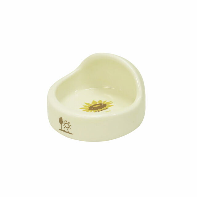 フード付きで飛び散りにくい浅型で食べやすい陶器製食器。フード部分が広く開いて食べやすい。 【サイズ】約68×68×38mm※陶器のため、誤差が生じます。【材質】陶器【原産国】中国【販売元】三晃商会　