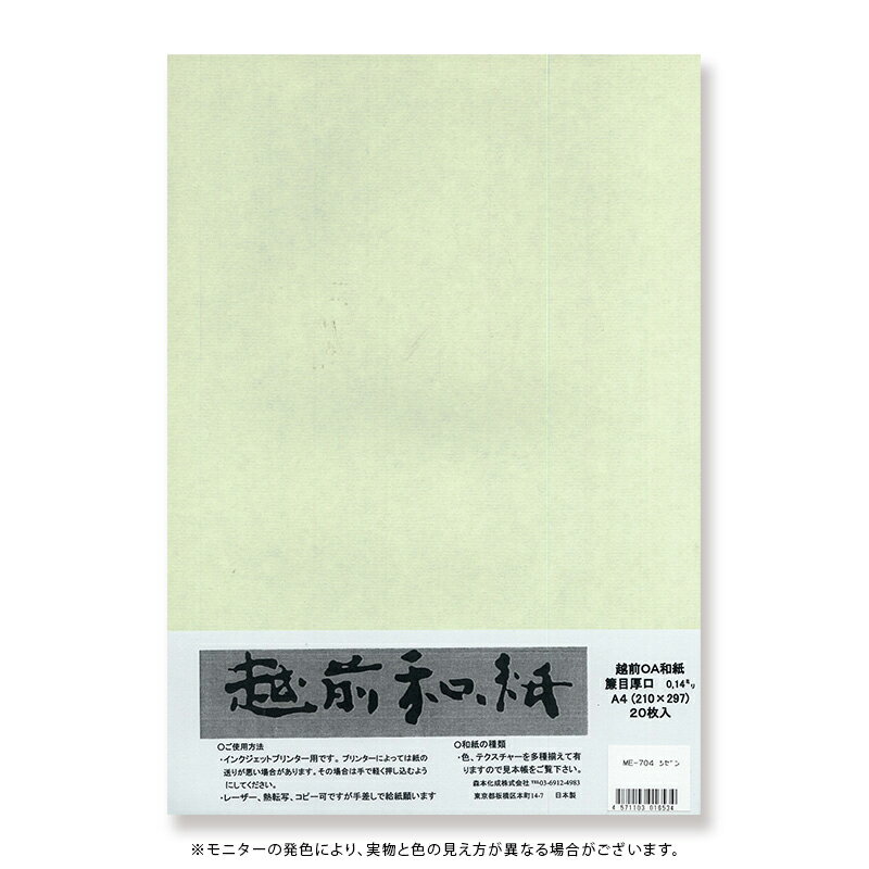 越前和紙ろまん　簾目紙　厚口　自然色ME-704　A4　厚さ0.14mm20枚入り　プリンター用紙　簾状の凹凸のあるOA和紙