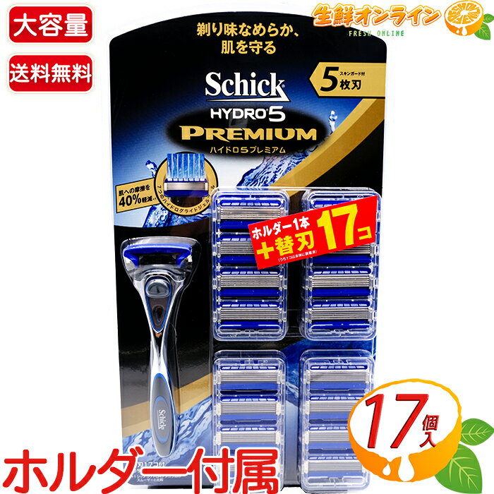 ≪本体+替刃17コ≫【Schick】シック ハイドロ5 プレミアム Schick HYDRO 5 髭剃り◇スキンガード付 5枚刃◇ メンズシェーバー T字 カミソリ 髭剃り ひげそり 剃刀 替え刃【costco コストコ】★送料無料★のサムネイル