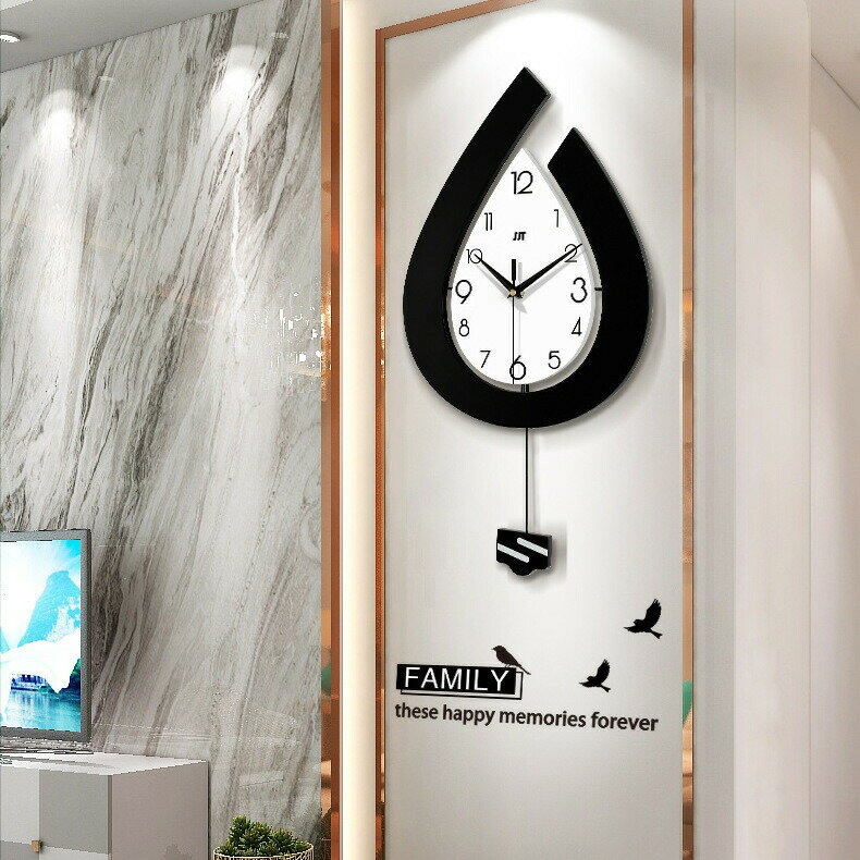 Rakuten - 雫型 しずく 水滴 ブラック クロック 掛け時計 見やすい文字盤 リビング おしゃれ シンプル インテリア 静か アナログ時計 振り子時計 電池式 静音設計