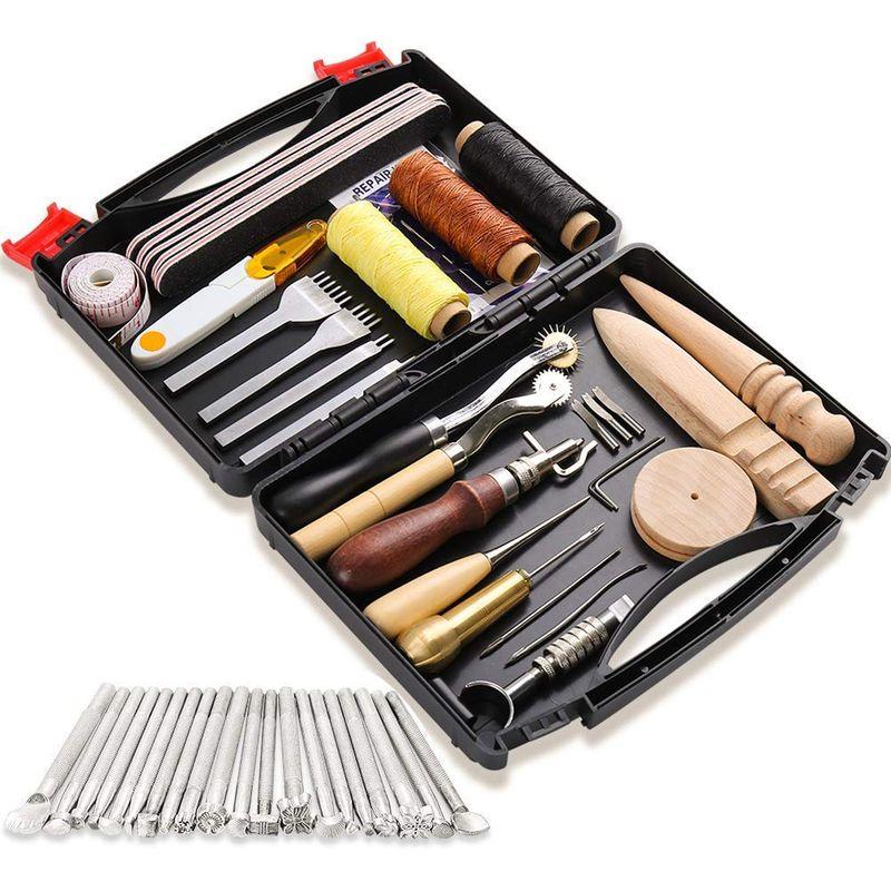 レザークラフト 工具 セット 初心者 キット レザーツール 手縫い 革工具セット カービング 刻印セット ..