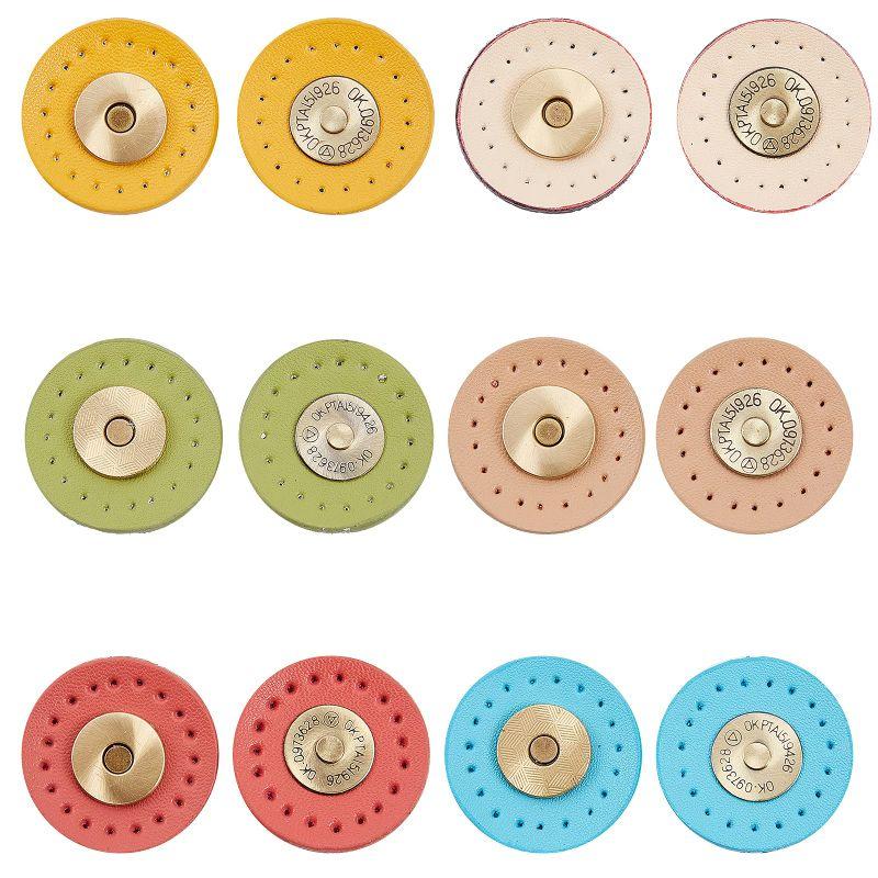 6色 PUレザー マグネットホック ボタン 縫い付け式 ハンドバッグ磁気スナップ ピン付き バッグスナップ..