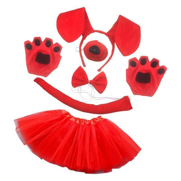 Other - 犬耳カチューシャとしっぽ ハロウィン コスプレ マスカレード パフォーマンス 子供用 レッド ドレス付き