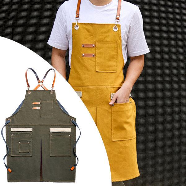 Rakuten - キッチンカフェ用キャンバスエプロンバーベキューシェフクッキングビューティーガーデンガレージグリーン
