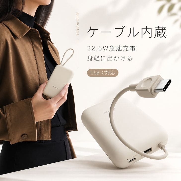 【50%OFFクーポン利用で1,240円!!】Xiaomi モバイルバッテリー 大容量 10000mAh ケーブル内蔵 USB-C Type-C 22.5W 急速充電 携帯充電器 スマホ充電器 小型 軽量 コンパクト 3台同時充電 双方向急速充電 iPhone Android iPad対応 旅行 出張 持ち運び【x015】