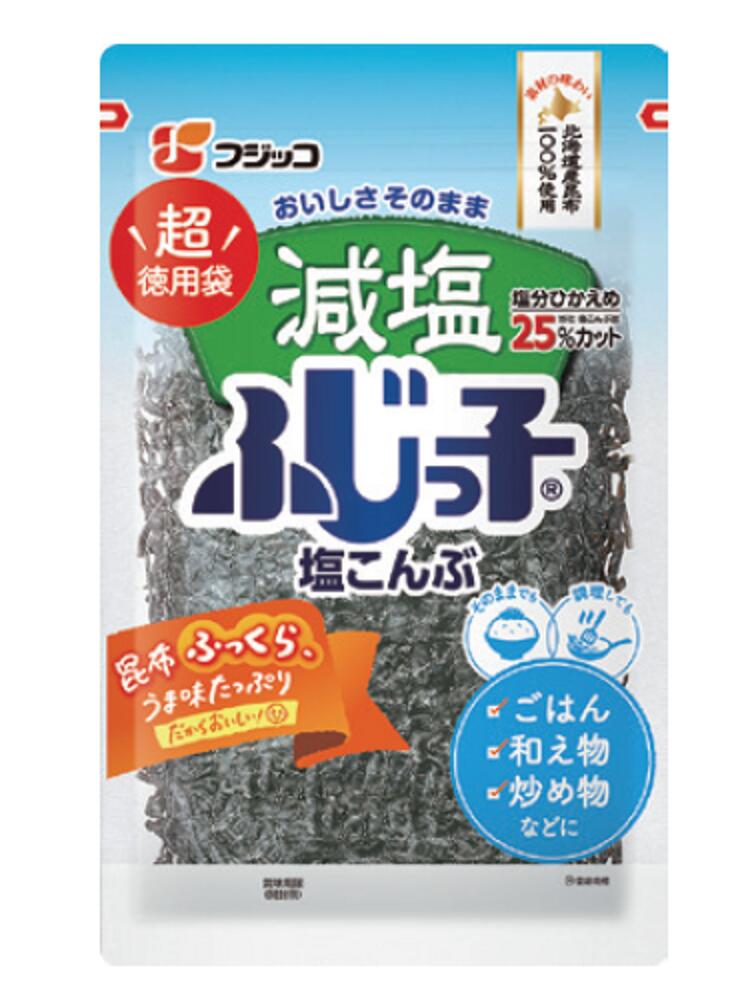 【商品詳細】 〇特徴 ・「ふじっ子」のおいしさそのままで塩分を25％カットしました ・幅広くお料理にお使いいただけます 〇仕様 ・内容量：120g ・原材料：昆布、たんぱく加水分解物、還元水あめ、しょうゆ、砂糖、昆布エキス、食塩／調味料（アミノ酸等）、（一部に小麦・大豆を含む） ・アレルギー：小麦・大豆 ・栄養成分（100g当たり）：285kcal、たんぱく質22.8g、脂質0.5g、炭水化物47.2g、食塩相当量15.4g ・賞味期限：製造後11ヶ月 ・ご注意：モニターの発色具合によって実際の商品と色合いが異なる場合がございます。