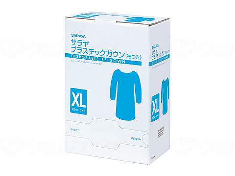 サラヤ プラスチックガウン 袖つき XL ブルー 12枚入